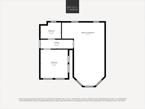 Floor plan for 1 bed, 1 bath, 436 sqft